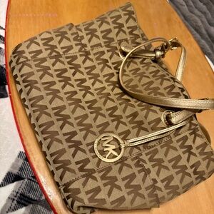 Michael Kors 2000s Logo Monogram Tan Tote Bag